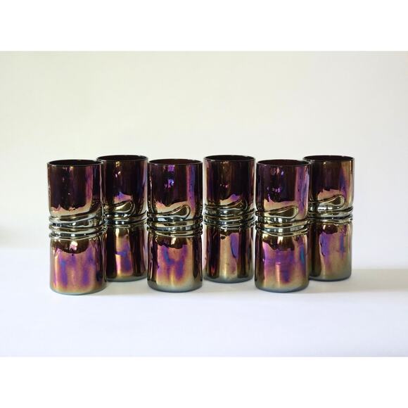 Set of 6 Esteban Prieto Tumblers, Signed 5 3/4" Iridescent Twisted Snake Glasses - Picture 2 of 10